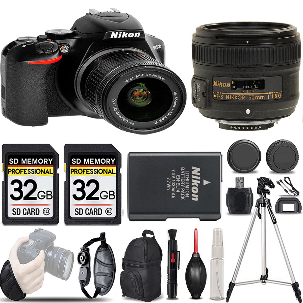 Nikon D3500 DSLR Camera with 18-55mm Lens +50mm f/1.8 Lens -LOADED
