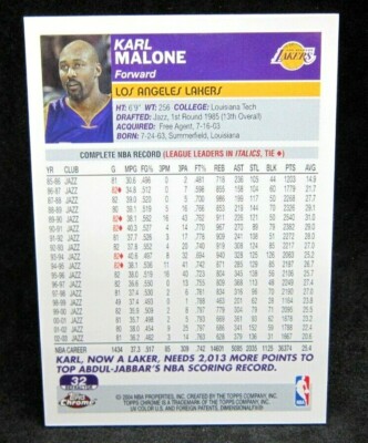 Karl Malone 2003-04 Topps Chrome Silver REFRACTOR Card#32!Lakers F
