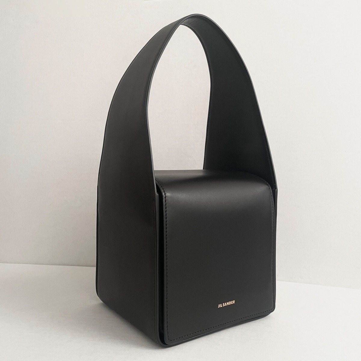 JIL SANDER Small Sling Leather Top Handle Bag in Black