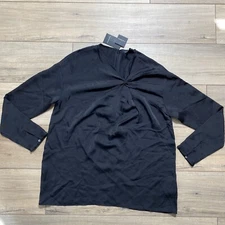 Club Monaco Women's Twist Front Blouse Size Small Black Semi-Sheer Relaxed Fit