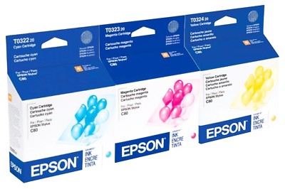 Epson 32 T0322 T0323 T0324 Ink Cartridge 3-Pack GENUINE NEW for Stylus C80