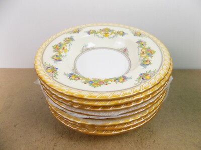 8 Minton's Shrewsbury 7.5'' Rimmed Soup Bowls England Fruit Border 