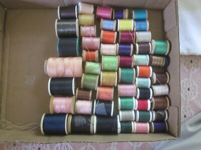 50 pc vintage mixed lot wooden spool sewing thread craft thread