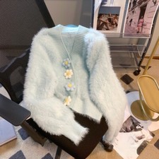 Donna Felpa Dolce Fiore Cardigan Soffice Maglione Furry Maglia Carino Mori Chich