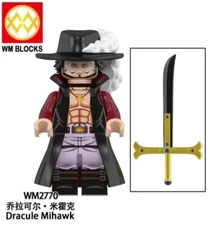 2 inch Custom One Piece Dracule Mihawk Minifigure with Base and weapon, New/Mint