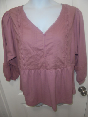 Sharagano New York Womens NWT Solid Dark Rose Long Sleeves V-Neck Top Size XL