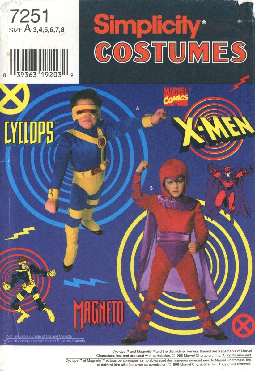 Cyclops Magneto X-men 3 to 8 Kids Simplicity Costume Pattern