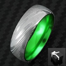8mm Men's Silver Damascus Steel w/ Green Domed Wedding Band Ring 9-13