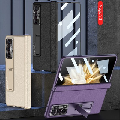 Slim Leather Case fr Honor Magic V2 Magnetic Glass Film Fold Bracket Hinge Cover