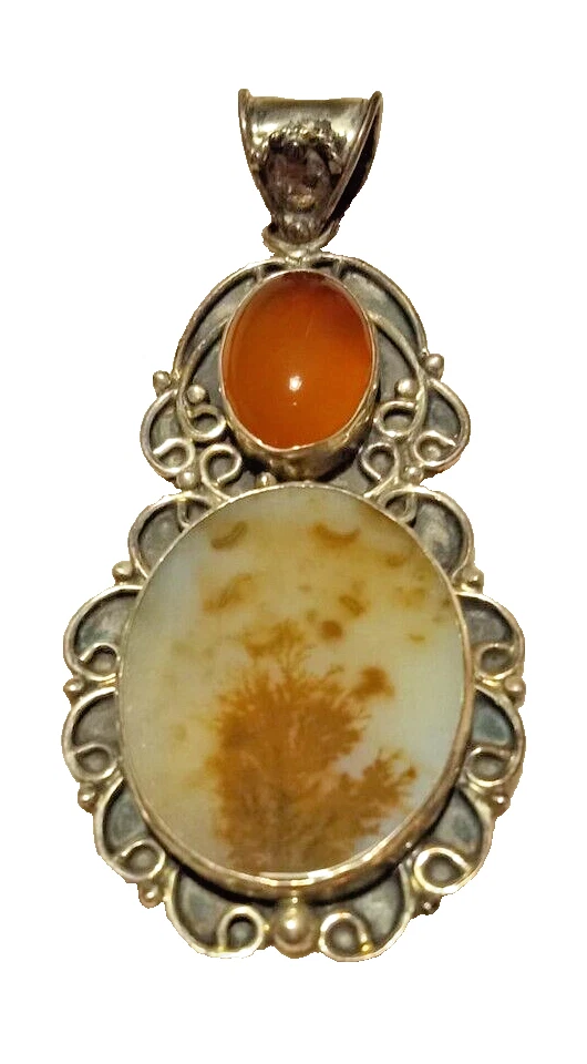 RARO CIONDOLO AGATA DENDRITICA NATURALE VERA ARGENTO 925 CHAKRA MAGICO TALISMANO - Immagine 3 di 4