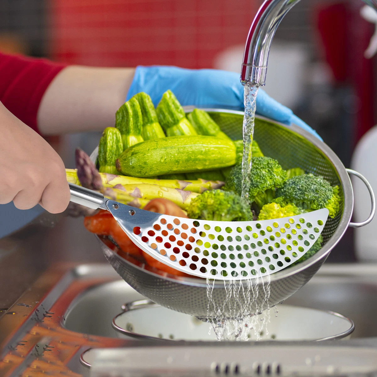 2Pcs Pot Strainer Set Stainless Steel Pasta Colander with Handle