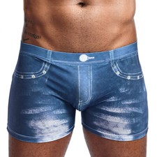 Men Denim Printed Shorts Mid Waist Boxer Brifes Plus Size Underpants