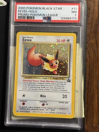 Pokemon Eevee holo Foil 2000 Black star Promo Pokemon league PROMO PSA 7 SWIRL