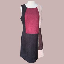 Ivanka Trump Faux Suede Colorblock Sheath Dress Asymmetrical Zip Detail Retro 12