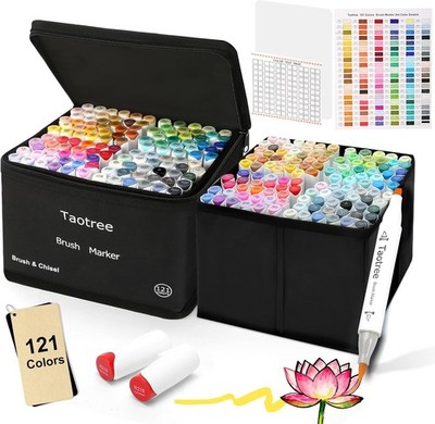 Alcohol Markers Brush Tip, 121 Colors Dual Tip Brush Markers Set, Art Supplie...