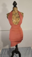 Bardo Halter Ruched Knit Bodycon Mini Dress Rust Short Regular Size S