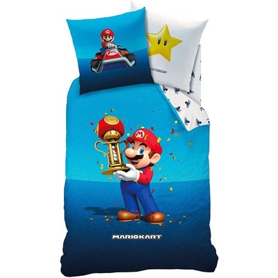 Super Mario Kart Champion Trophy Bettwäsche 100% Baumwolle Linon 135x200 80x80