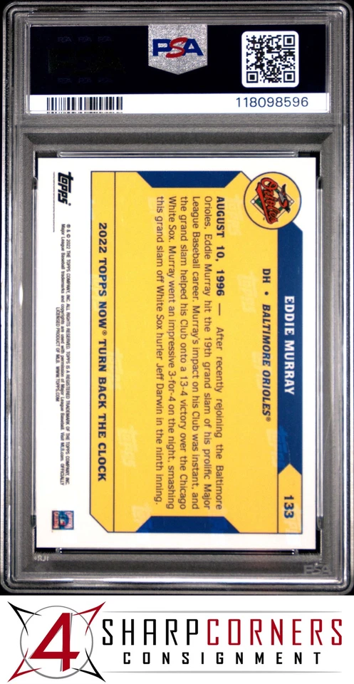 2022 TOPPS NOW TURN BACK THE CLOCK WHITE ASH #133 EDDIE MURRAY HOF #/3 PSA 10 - Image 2 of 3