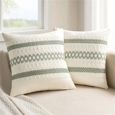 Set of 2 Sage Green Boho Decorative Pillow Covers 18x18 Inch Farmhouse