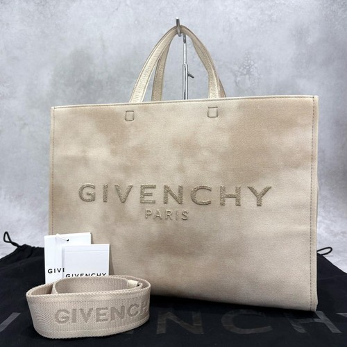 GIVENCHY G-Tote 2Way Canvas Shoulder Bag Beige Women Used Authentic