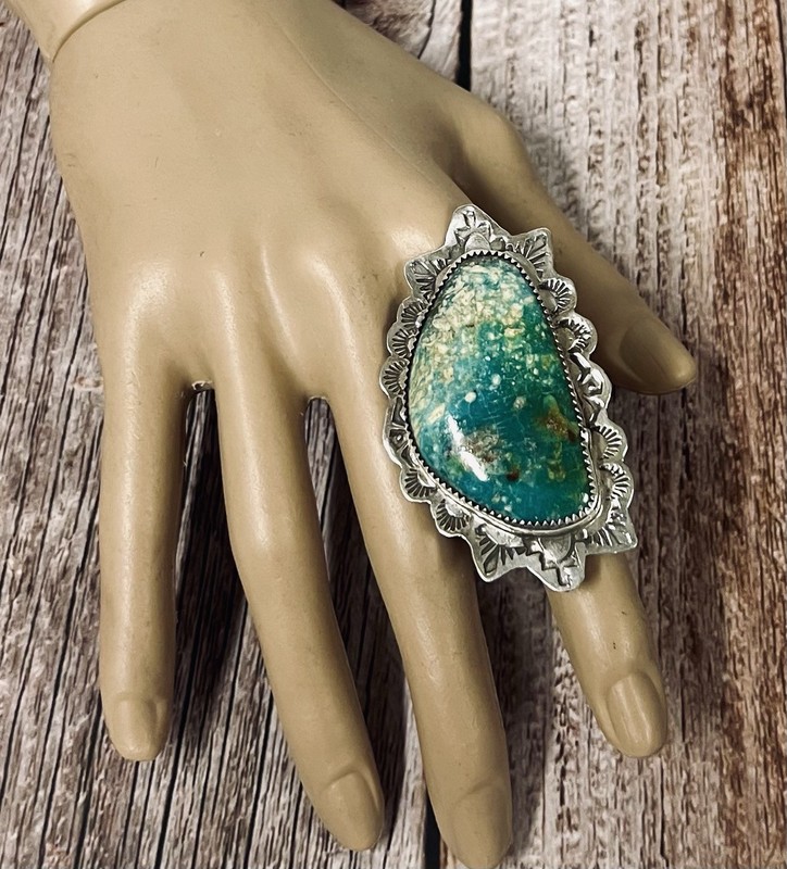 LARGE, Gorgeous, Native American SS Jacob Troncosa, Turquoise Adjustable Ring