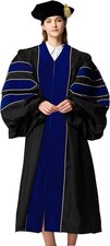 Unisex Deluxe Doctoral Graduation Gown Doctoral Tam 8 Sided Gold Piping NIP