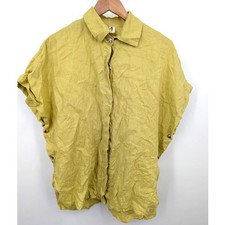 Planet by Lauren G 100% Linen Oversized Blouse Yellow Made in USA Size L