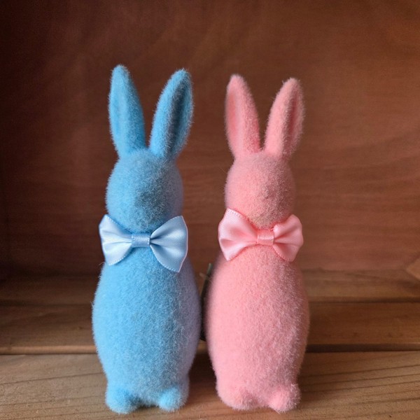 2 X Flock Hase Figur Hellblau Blau 15Cm Osterdeko Dekoration Rosa Osterhasen-image