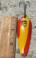 Vintage FLASH BAIT   .6 Oz Spoon NEBCO  Military (Army)  Orange/Red Treble Hook