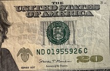 BIRTHDAY September 26, 1955 Serial Number 2017 $20 Dollar Bill Note ND01955926C