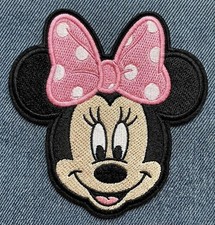 Disney Minnie Mouse Face Embroidered Iron On Patch Pink Polka Dot Bow