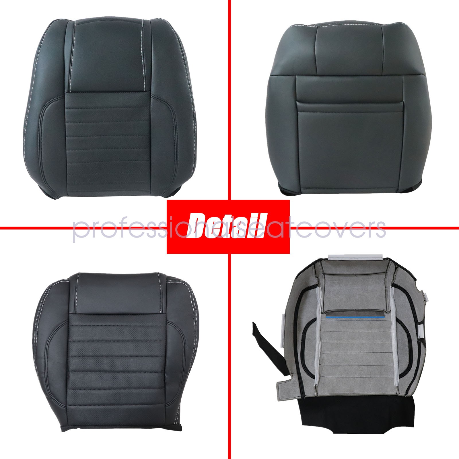 For 2010-2014 Ford Mustang Driver & Passenger Bottom & Top Leather Seat Cover