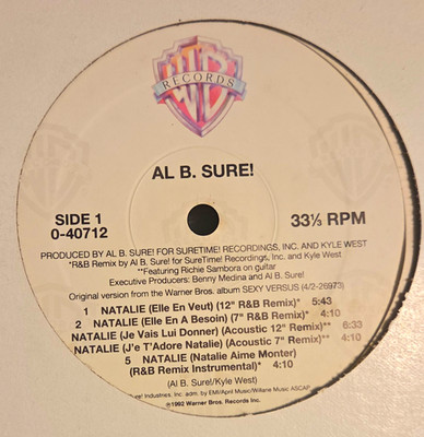 Al B. Sure! Natalie 12'' Black Vinyl 33 RPM Remix WB Records 0-40712 1992