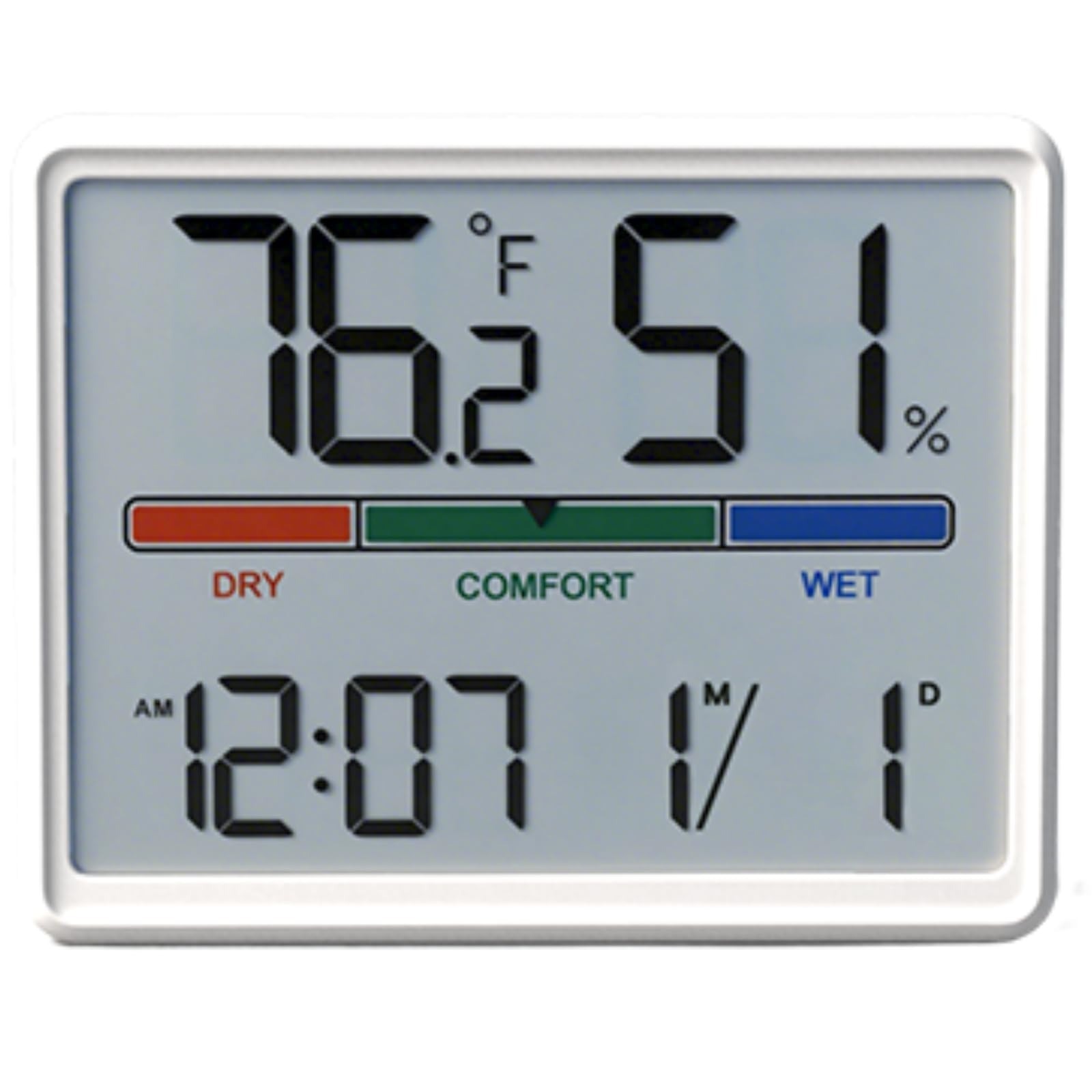 Digital Hygrometer Indoor Thermometer with Clock Humidity Monitor White