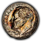 1959 10c Silver Roosevelt Dime - PQ Textile Rainbow Toning - BU - SKU-Z6351