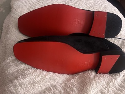 black dress shoes with red soles Christian Louboutin- Black patent leather slip on / loafer with Bright red sole