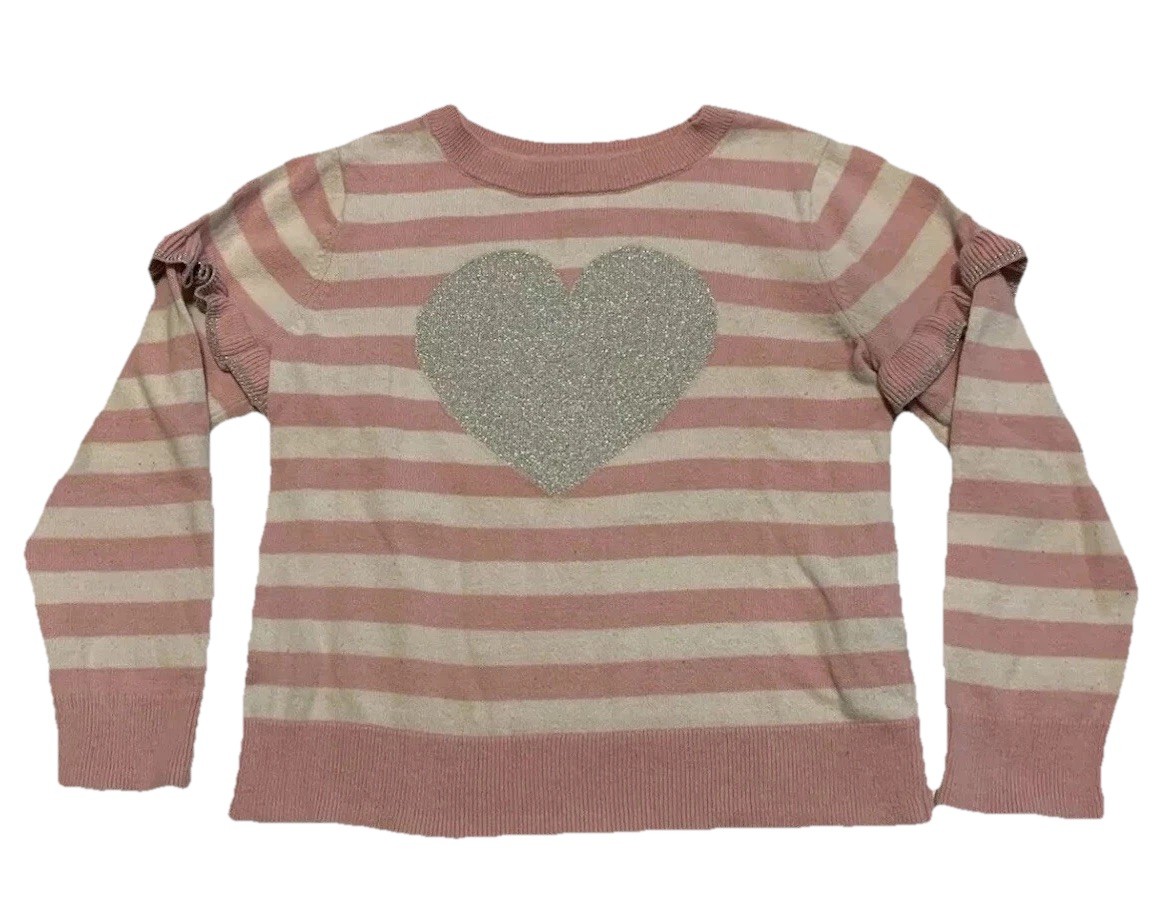 Gap 2 Peace Girls’ pink Placement Heart Pullover Sweater & Gray pant, Size 5 image 3