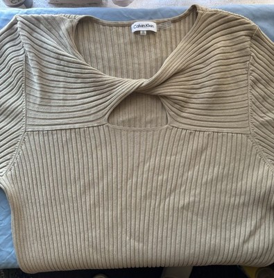 Calvin Klein Chai Rib-Knit Twist Keyhole Pullover Sweater Long Sleeve 3X