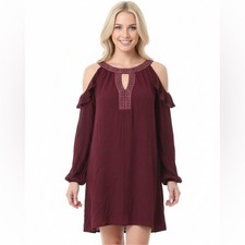 Knox Rose Cold Shoulder Long Sleeve Shift Dress Women’s Medium Scarlet NEW