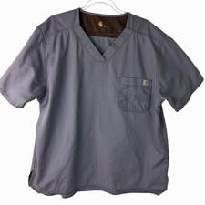 Carhartt Scrub Top Mens XL Gray Ripstop V-Neck Short Sleeve Pocket Workwear