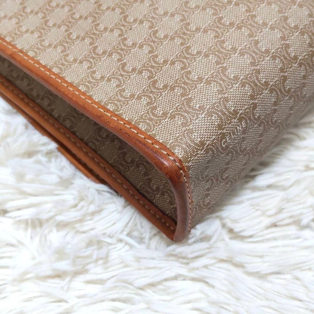 CELINE Shoulder Bag Triomphe Macadam Pattern PVC Leather White Light Brown Auth — image 8