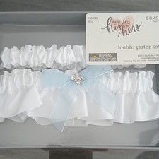 Studio His  Hers Double Garter Set, White With Jewel Accent