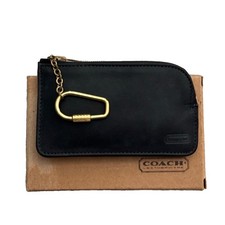 Coach Key Pouch Black Leather Coin Case Wallet Purse Zip Around Vintage  7218
