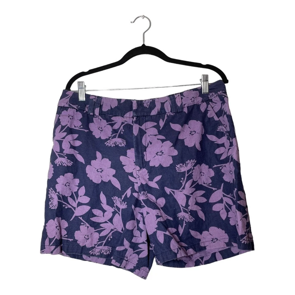 Pantalones Cortos Croft & Barrow Mezcla de Lino Floral Hawaiano Talla 14 Púrpura Viaje Foto 2 de 4