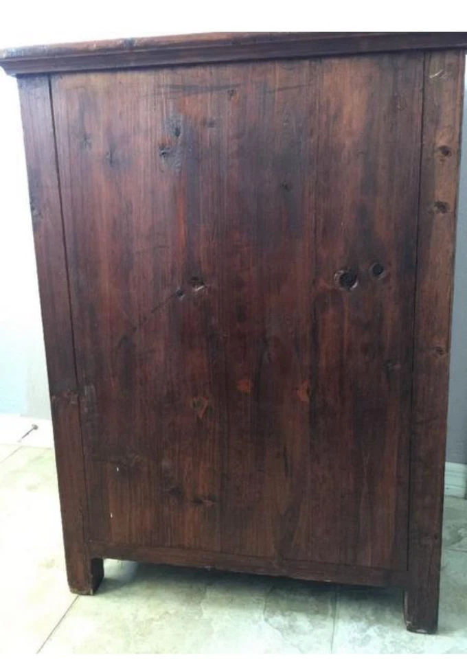 Vtg Chinese Elm Wood, Rattan Doors/ 2 Drawers Cabinet  35" , Ming-Style Feet, - Image 4 of 4