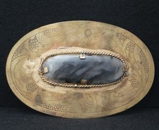 WA23166 VINTAGE 1970s WESTERM STYLE SOLID BRASS ARTWORK SLIDE TYPE BELT BUCKLE