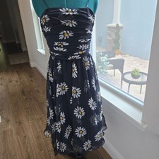 Nili Richards Vintage Womens Dress Chiffon Daisy Pattern Ruched Bodice Sz Small