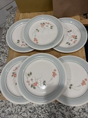 New 6 Impressions Daniele Riverside Blue Mist Genuine Stoneware Dinner Plates *