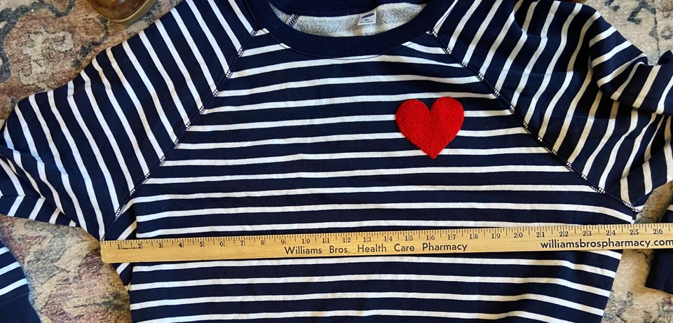 Sudadera a Rayas Azul Marino Antigua XL Azul Marino Blanco Rojo Apliques Corazón Manga Raglán Foto 4 de 4