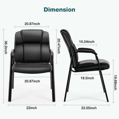  Leather Guest Chairs with Padded Arms, Office Reception Side Chairs